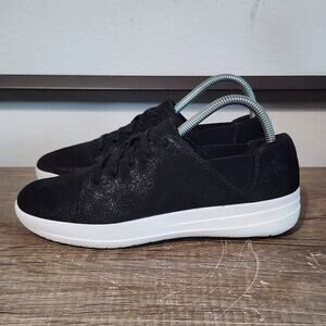 Fitflop Black Suede Lace-Up Slip-On Mules with White Platform Sole